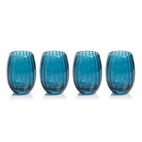Madden Blue Stemless Glasses, Set of 4 - Tumbler Side View | Bone & Brass