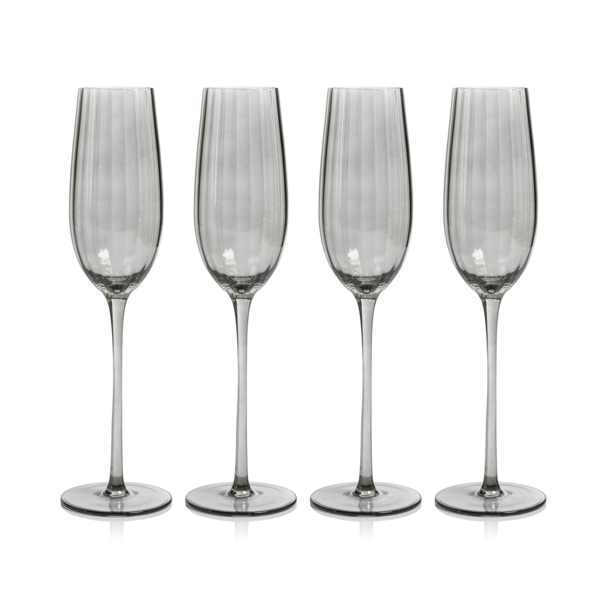 Madden Grey Champagne Flutes, Set 4 - Glass Stem Detail | Bone & Brass