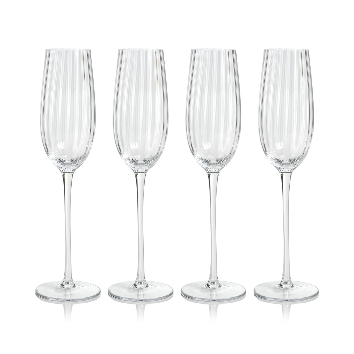 Madden Optic Champagne Flutes, Set 4 - Glass Stem Detail | Bone & Brass