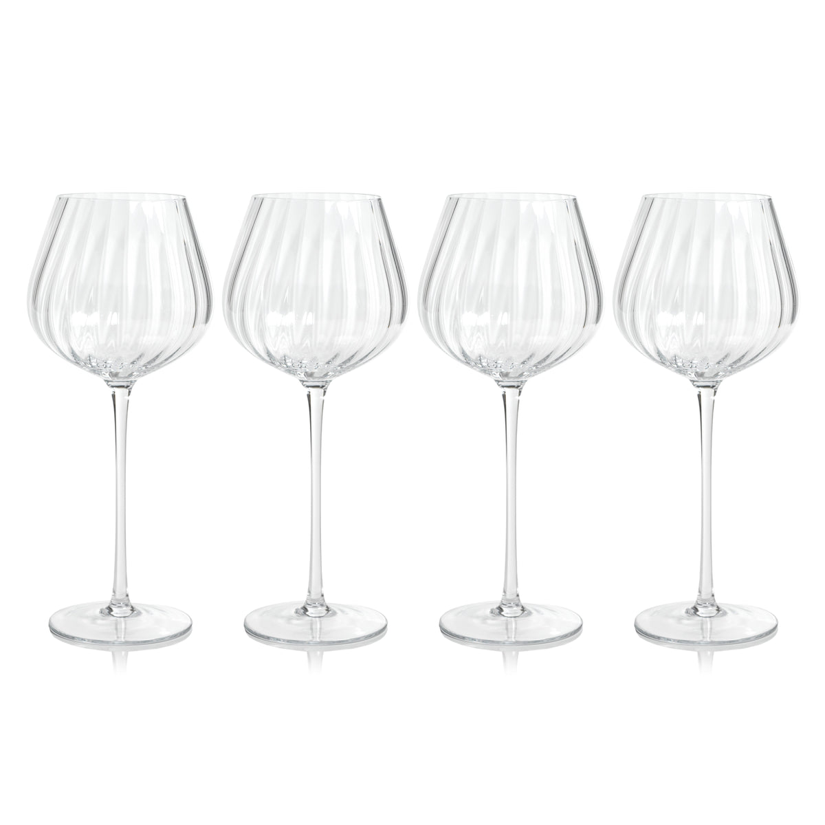 Madden Optic Red Wine Glasses, Set 4 - Glass Stem Detail | Bone & Brass