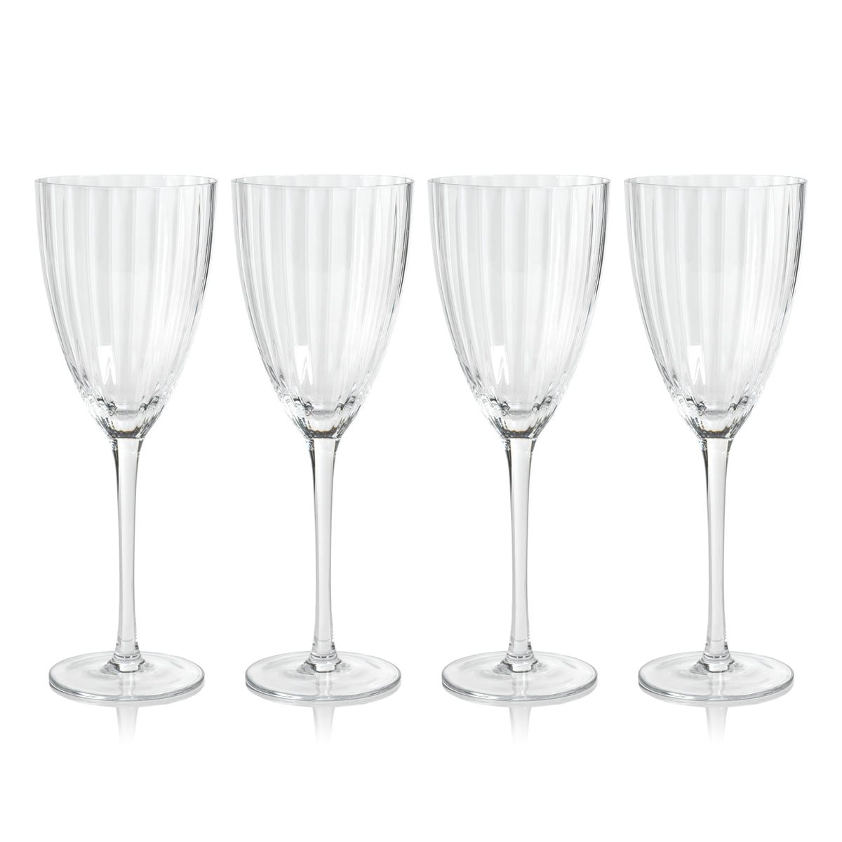 Madden Optic White Wine Glasses, Set 4 - Glass Stem Detail | Bone & Brass