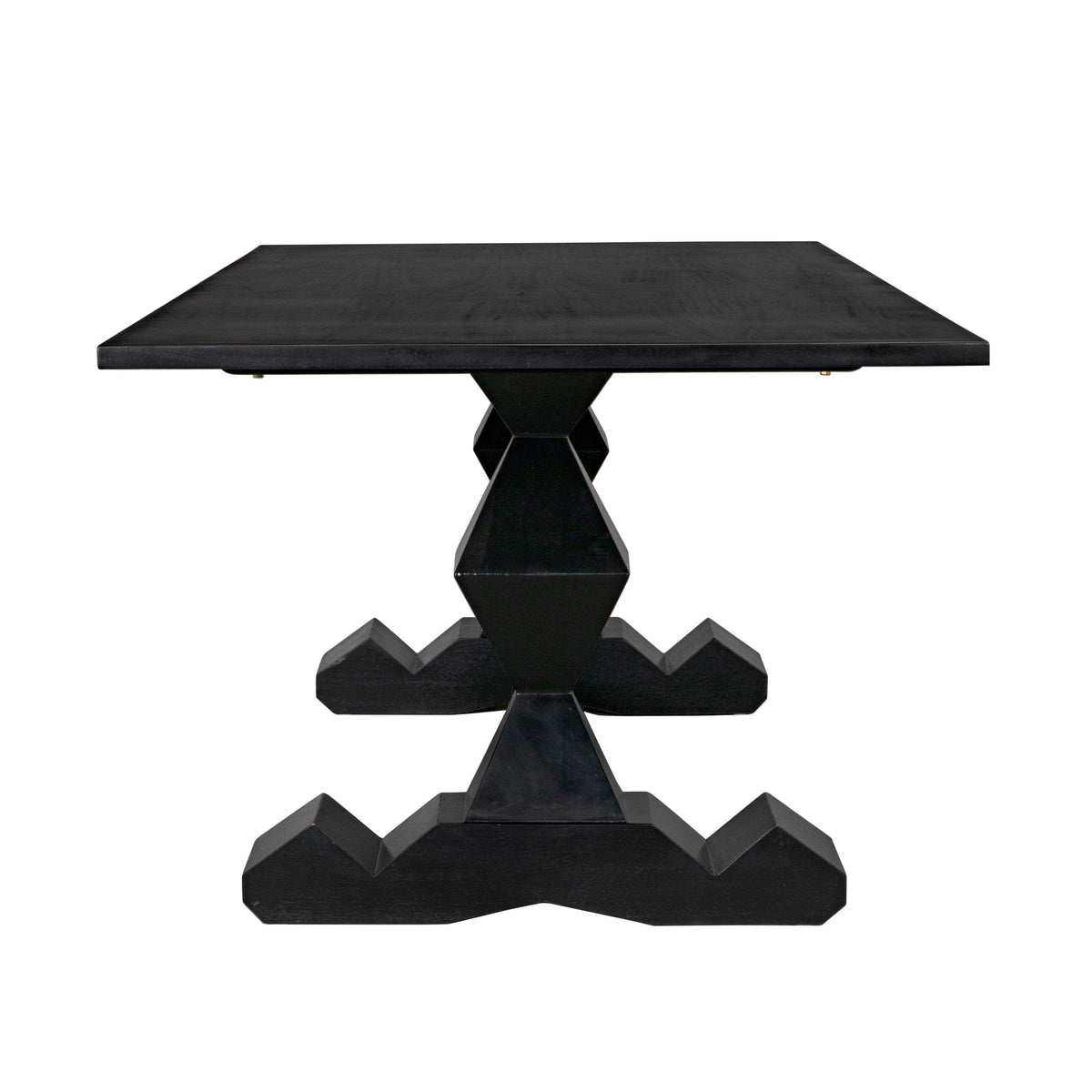 Hand-carved solid mahogany Madeira dining table with a hand-rubbed black finish and unique pedestal base.