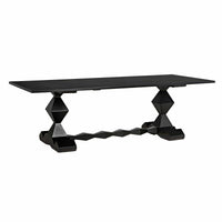 Madeira hand-rubbed black mahogany dining table with geometric pedestal bases.