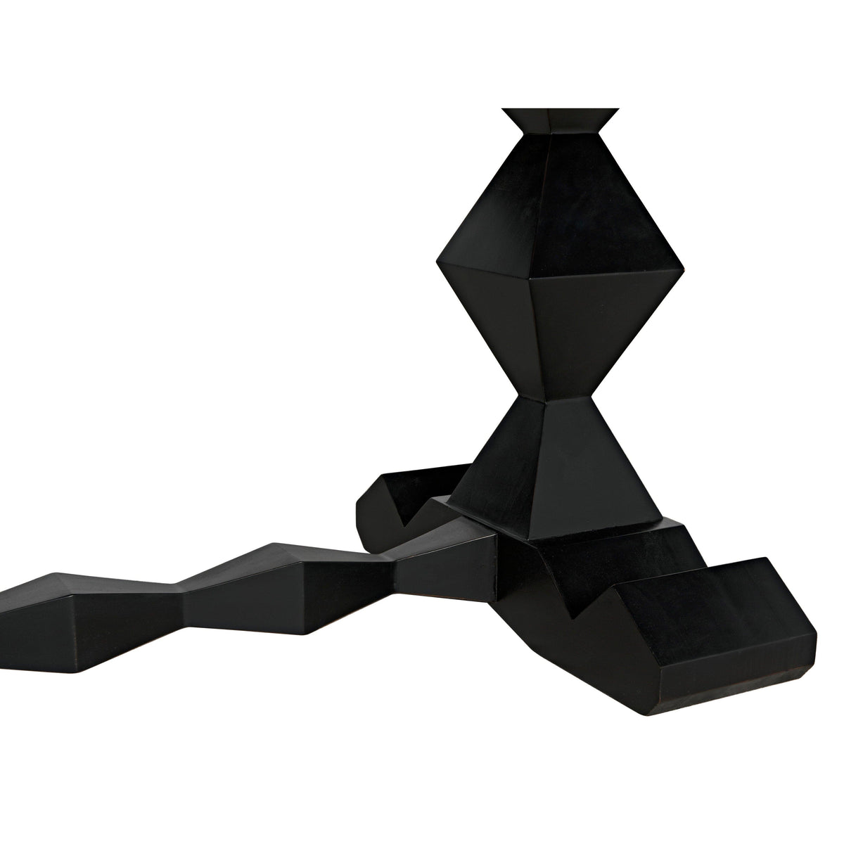 Hand-carved solid mahogany Madeira dining table base with a hand-rubbed black finish and geometric design.