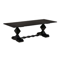 Madeira hand-carved solid mahogany dining table with a hand-rubbed black finish and unique geometric base.