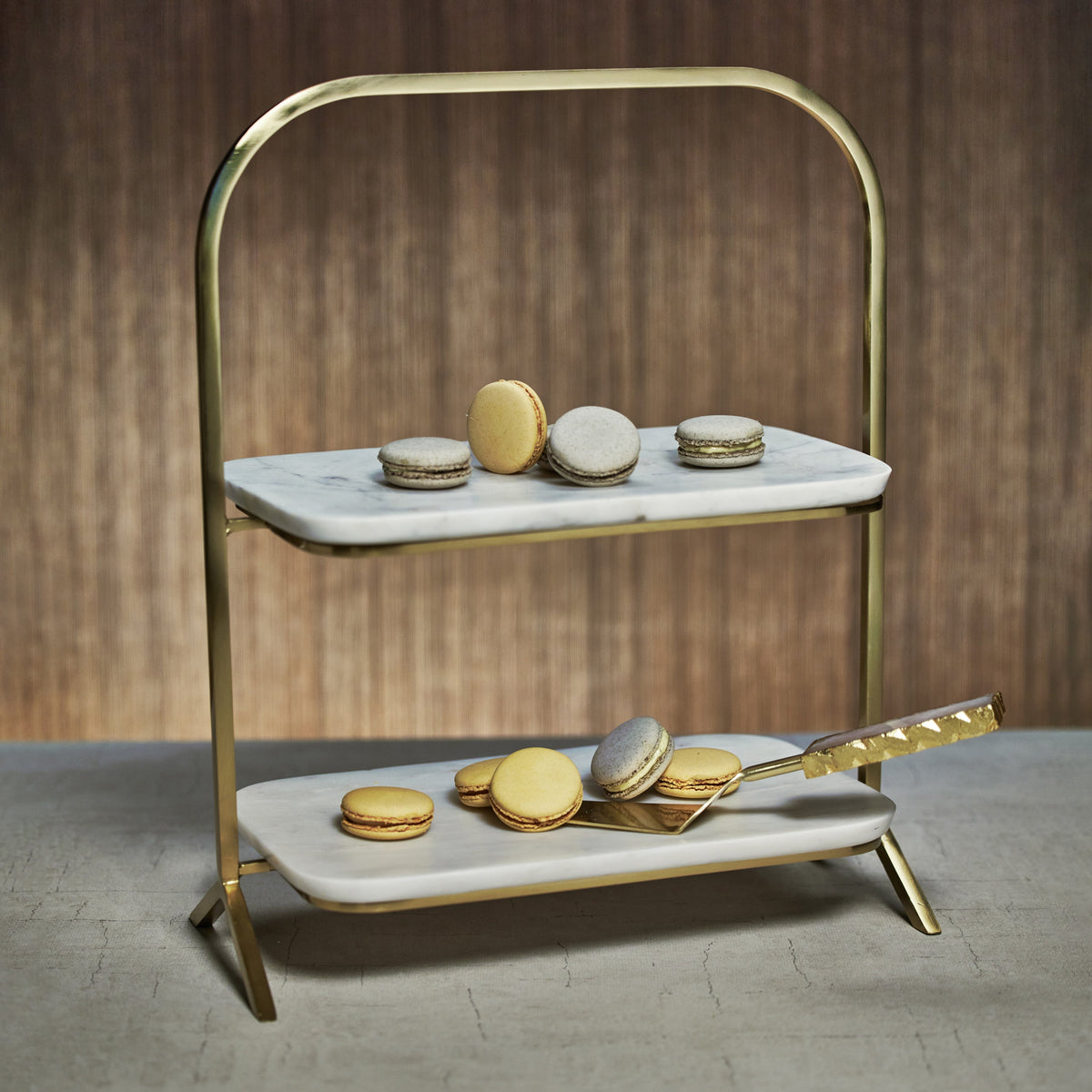 Madeleine 2-Tier Marble Tray Serving Stand - Tray Detail | Bone & Brass