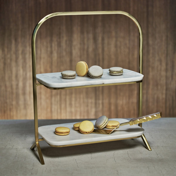 Madeleine 2-Tier Marble Tray Serving Stand - Tray Detail | Bone & Brass