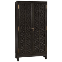 Maharadscha Small Pale hutch, dark burnished mahogany, hand-carved geometric doors, brass hardware.