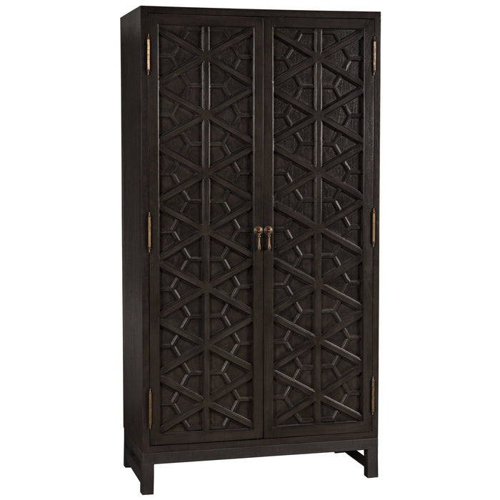 Maharadscha Small Pale hutch, dark burnished mahogany, hand-carved geometric doors, brass hardware.