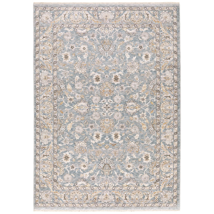 Maharaja Blue & Ivory Traditional Rug with intricate floral patterns, made from space-dyed polyester.