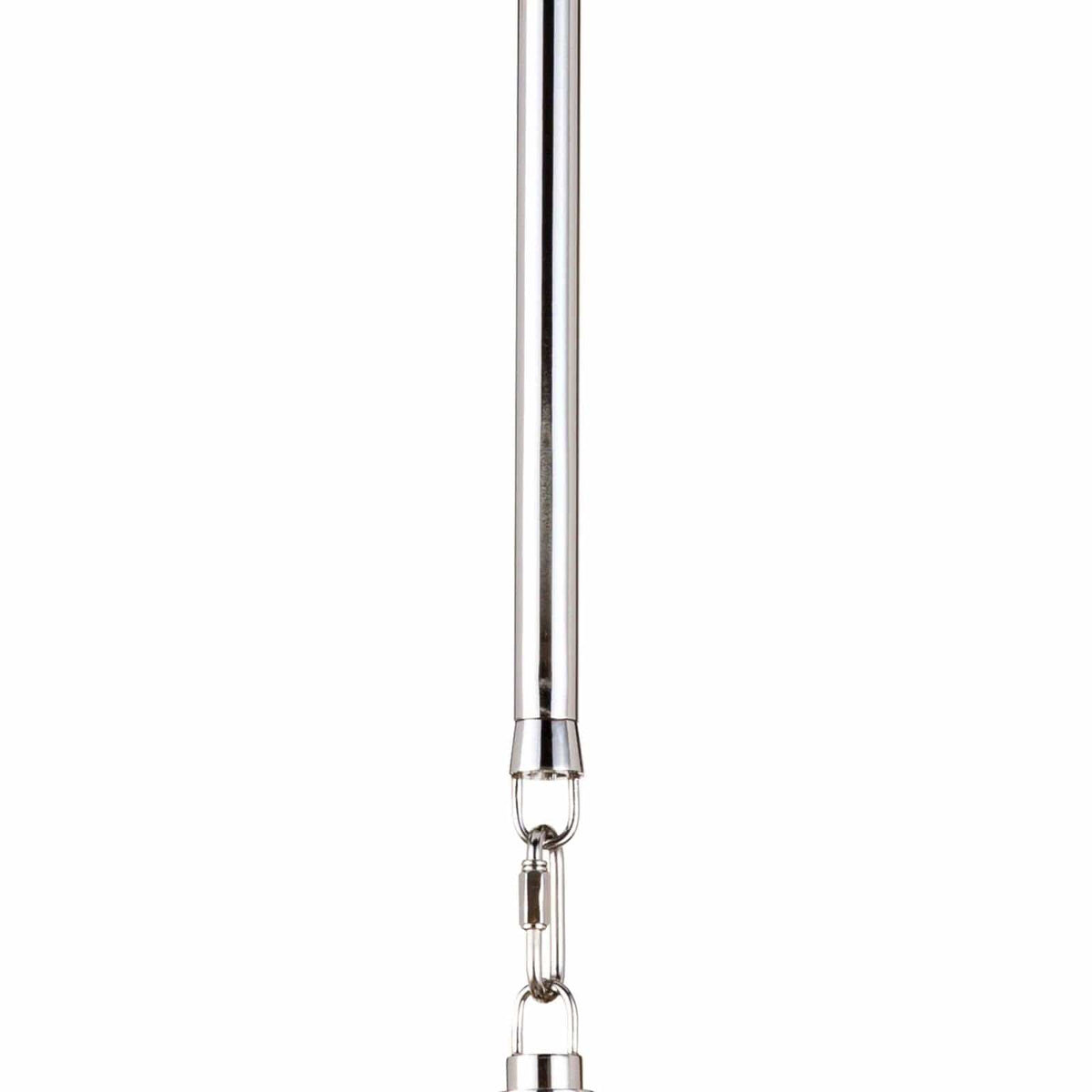 Polished nickel hardware of the Maine ceramic pendant, featuring a sleek rod and swivel link.
