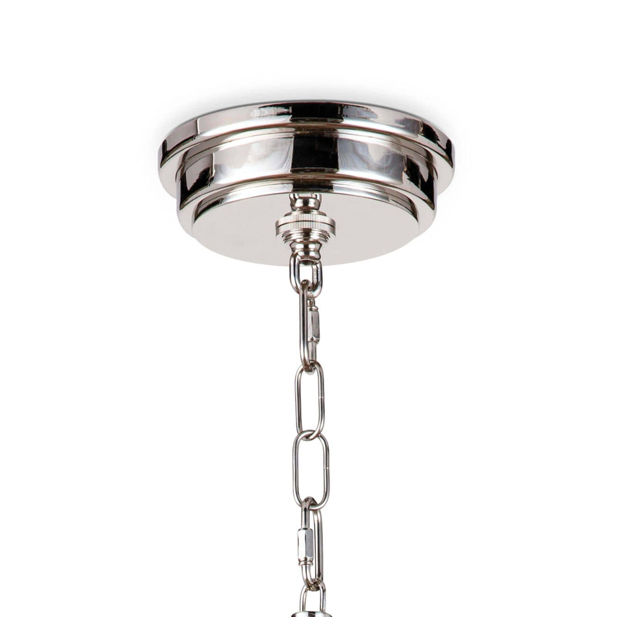 Polished nickel ceiling canopy and chain for the Maine ceramic pendant.