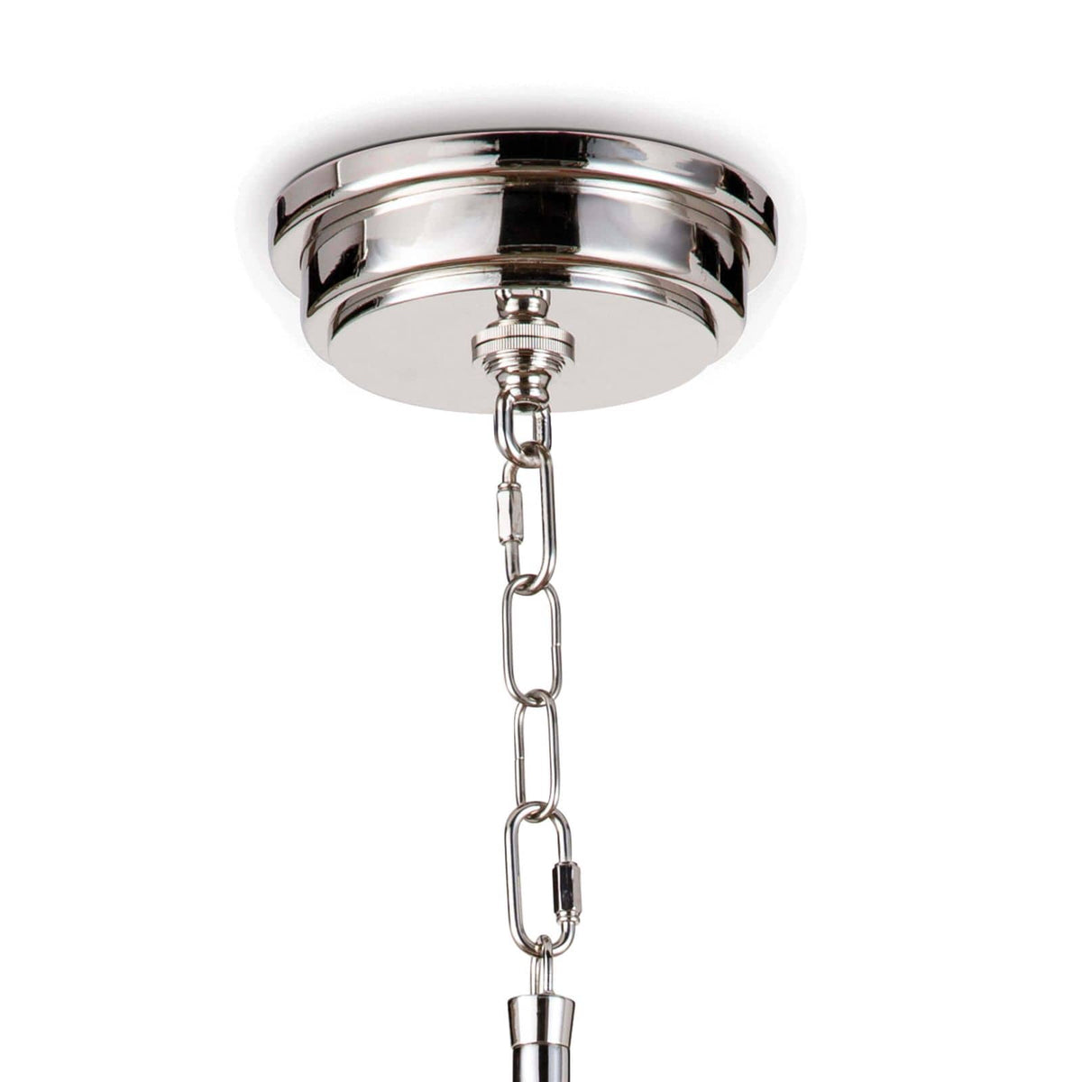 Polished nickel ceiling canopy and chain for the Maine ceramic pendant.