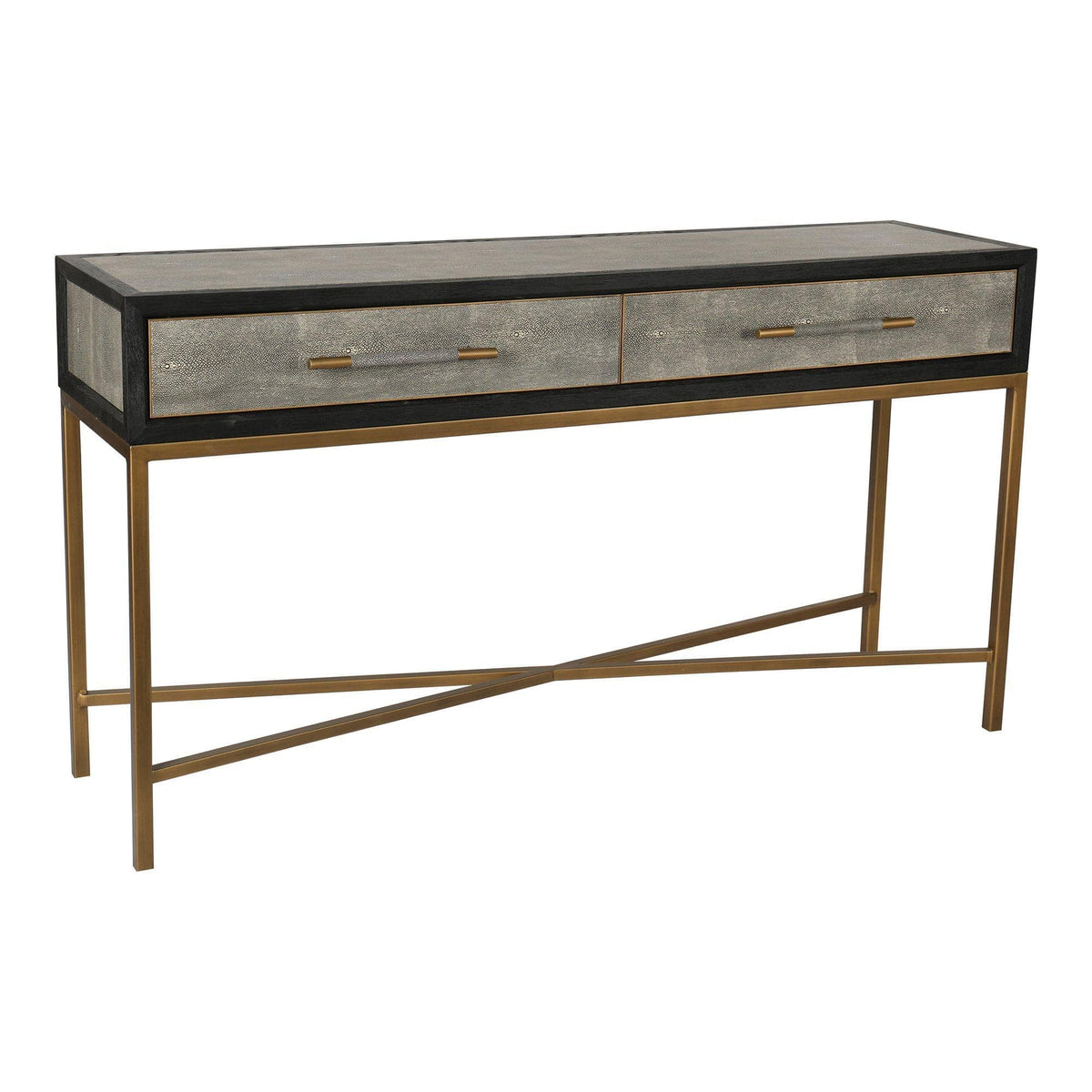 Mako Grey Shagreen & Brass Console Table - Table Side View | Bone & Brass