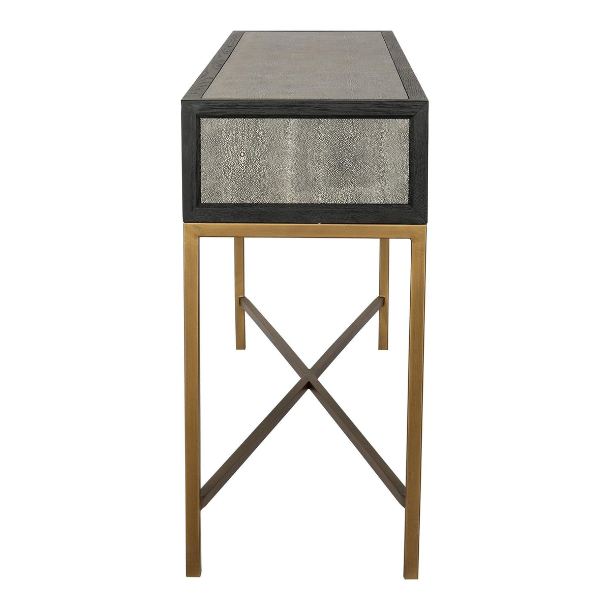 Mako Grey Shagreen & Brass Console Table - Table View | Bone & Brass