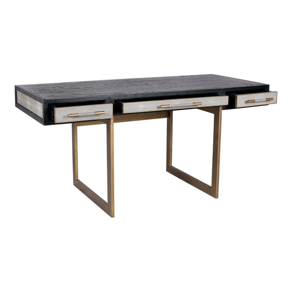 Mako Grey Shagreen & Brass Desk - Desk Side View | Bone & Brass