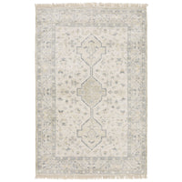 Malabar Beige & Charcoal Traditional Rug with Persian designs, hand-loomed polyester/rayon, and fringe.