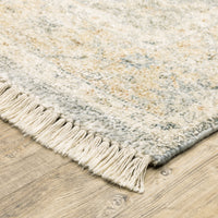 Malabar Beige & Grey Chenille Traditional Rug with fringe, showcasing hand-loomed texture and classic Persian design.