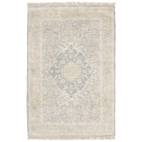 Hand-loomed Malabar Beige & Grey Chenille Traditional Rug with classic Persian design and fringe.
