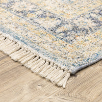 Malabar Blue & Beige Traditional Rug, hand-loomed polyester/rayon, with Persian design and fringe detail.
