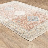 Hand-loomed Malabar Orange & Blue Traditional Rug with Persian designs, soft texture, and luminous finish.
