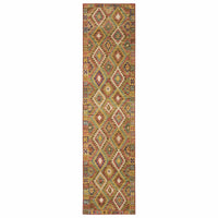 Malibu Gold & Multi-Colored washable polyester rug with diamond pattern and non-slip backing.