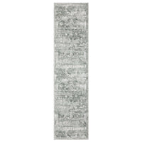 Malibu Grey & Ivory washable runner rug with distressed traditional design and non-slip backing.
