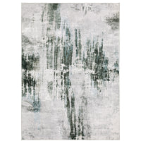 Malibu Grey & Multi Washable Rug with abstract grey, white, and teal machine-printed design.