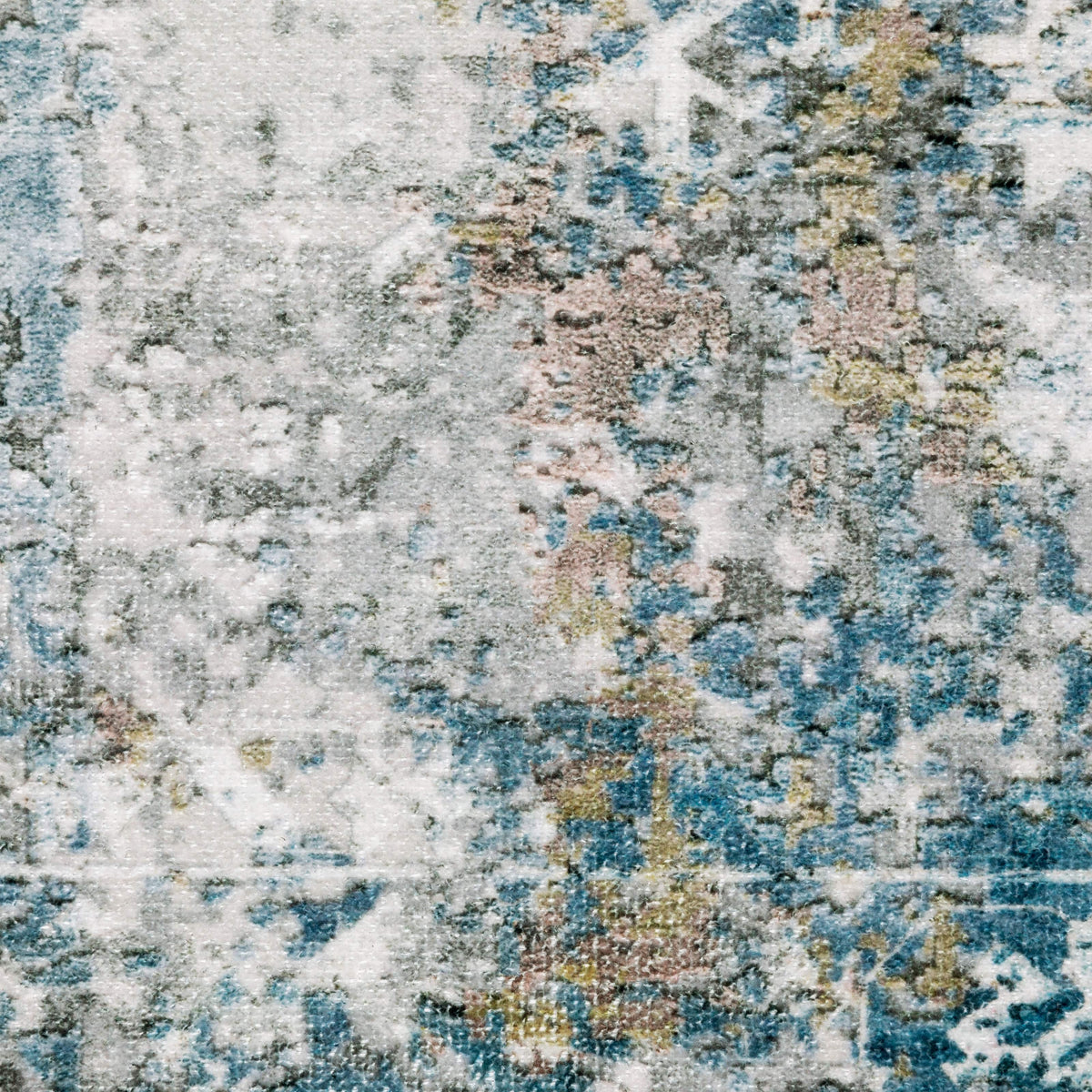 Malibu Ivory & Blue Washable Rug, abstract distressed design, low-profile polyester.