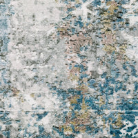 Malibu Ivory & Blue Washable Rug, abstract distressed design, low-profile polyester.