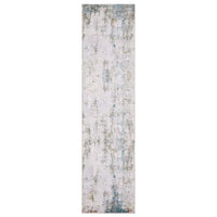 Malibu Ivory & Blue Washable Rug, a long polyester runner with distressed abstract design.