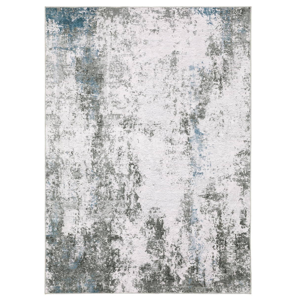 Malibu Ivory & Grey Washable Rug with organic abstract and distressed traditional designs.