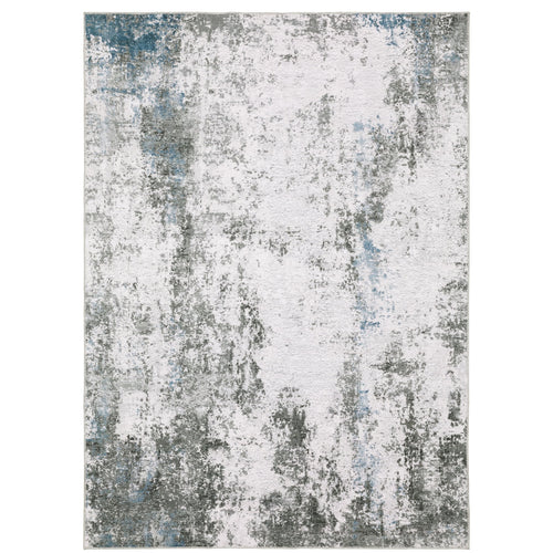Malibu Ivory & Grey Washable Rug with organic abstract and distressed traditional designs.