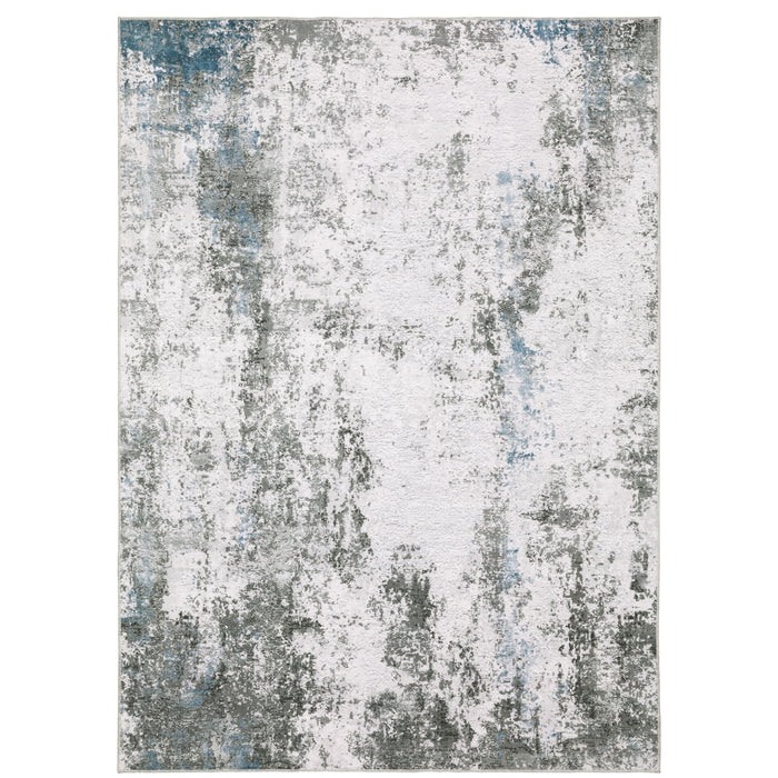 Malibu Ivory & Grey Washable Rug with organic abstract and distressed traditional designs.
