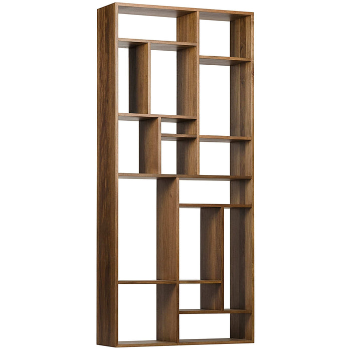 Malic Dark Walnut Bookshelf with versatile cubby shelves, 88"H x 40"W.