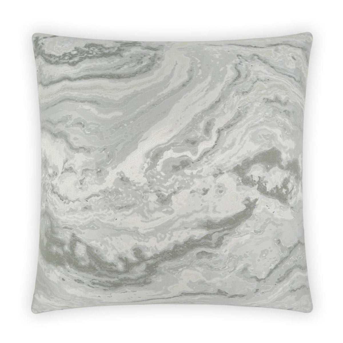 Manhattan Silver Throw Pillow, a 24" square polyester pillow with a swirling gray and white marble pattern.