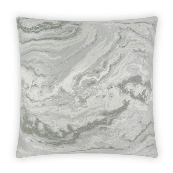 Manhattan Silver Throw Pillow, a 24" square polyester pillow with a swirling gray and white marble pattern.