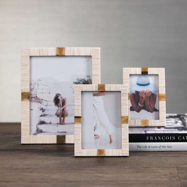 Mara Ivory Bone Brass Trim Photo Frame- 8x10 - Frame Detail | Bone & Brass