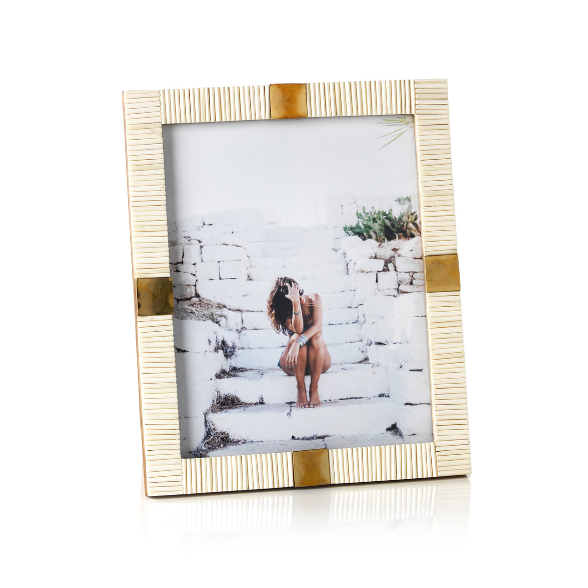 Mara Ivory Bone Brass Trim Photo Frame- 8x10 | Bone & Brass