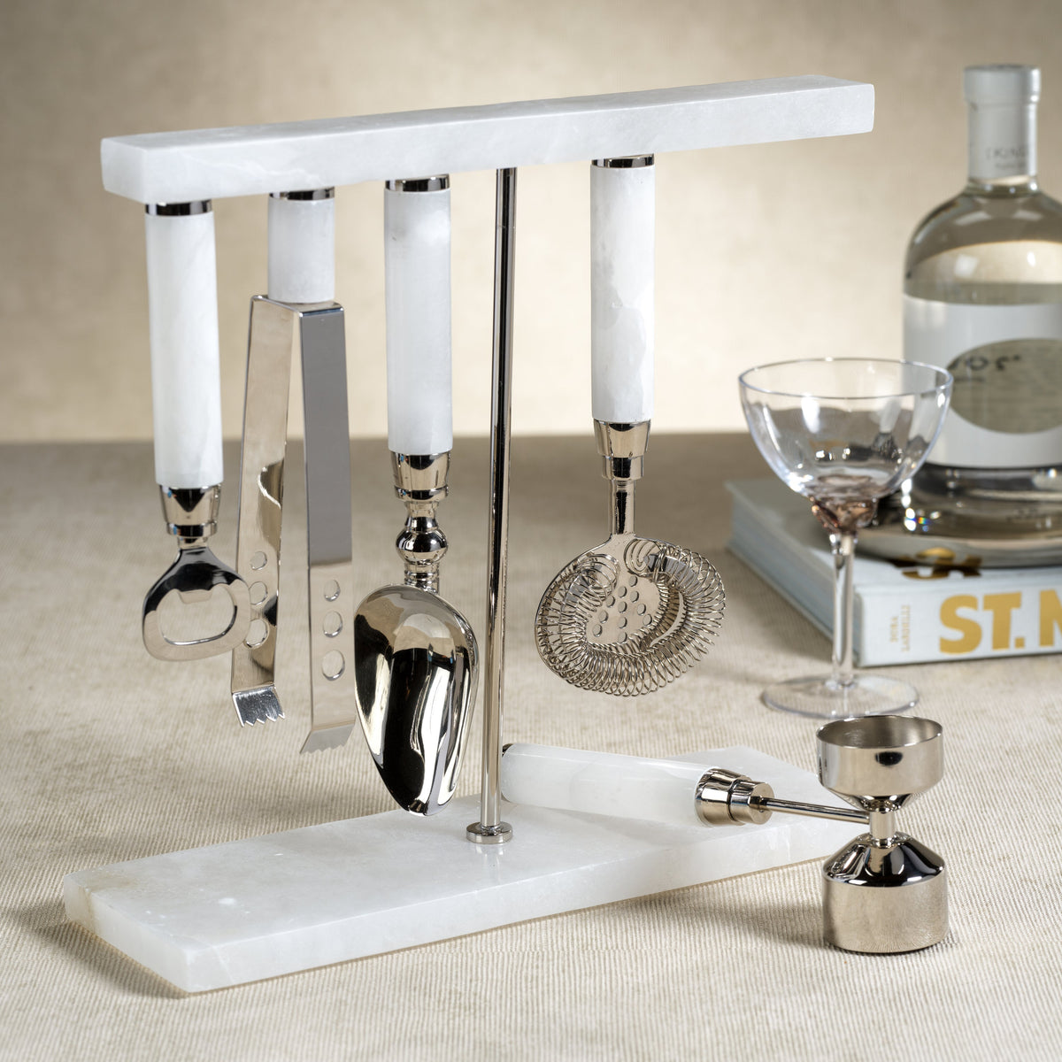 Marabella Alabaster 5-Piece Bar Tool Set - Bar Tool Detail | Bone & Brass