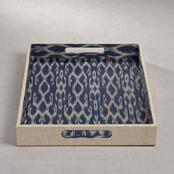 Marano Blue & Natural Raffia Serving Tray - Tray Detail | Bone & Brass