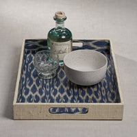 Marano Blue & Natural Raffia Serving Tray - Tray Top View | Bone & Brass