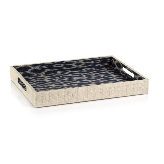 Marano Blue & Natural Raffia Serving Tray | Bone & Brass