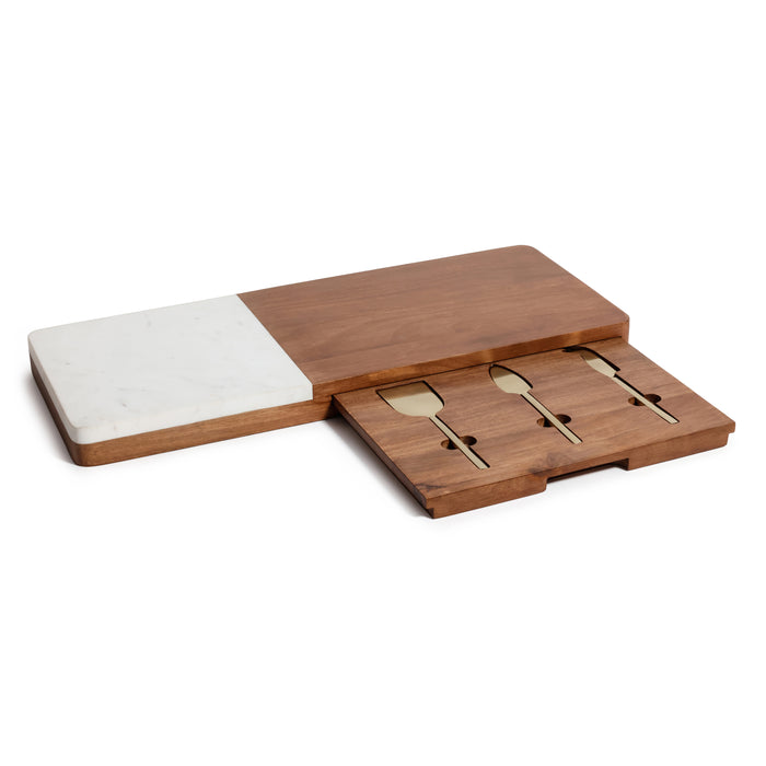 Marble & Mango Wood Charcuterie Board with Cheese Knife Set | Bone & Brass