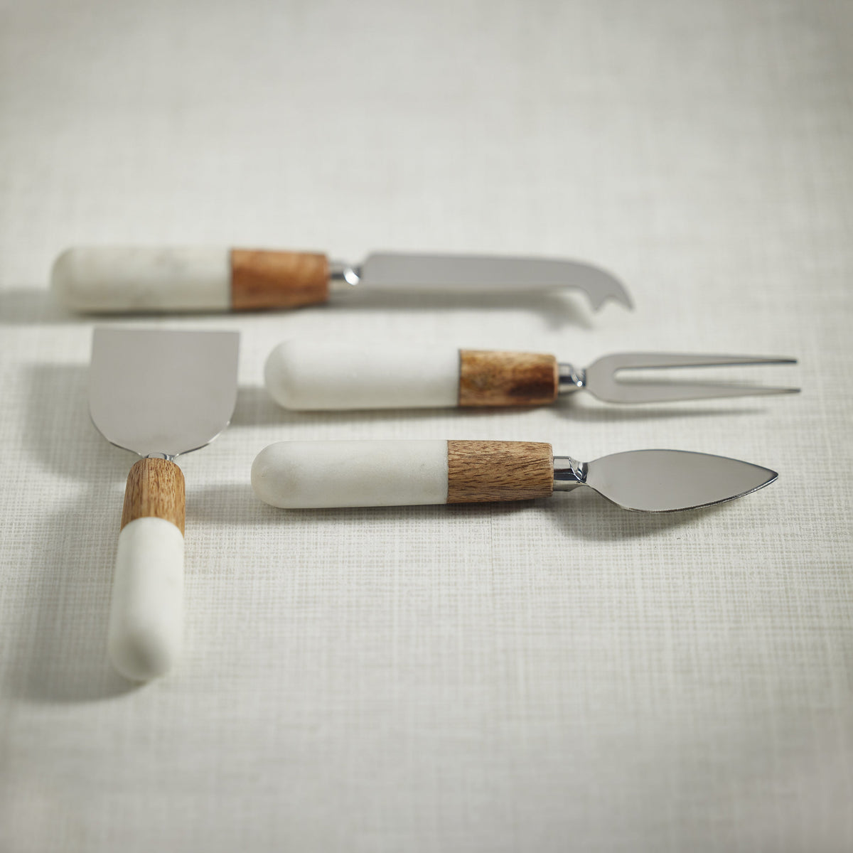 Marble Wood Cheese Tools, Set 4 - Knife Handle Detail | Bone & Brass