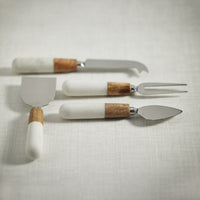 Marble Wood Cheese Tools, Set 4 - Knife Handle Detail | Bone & Brass