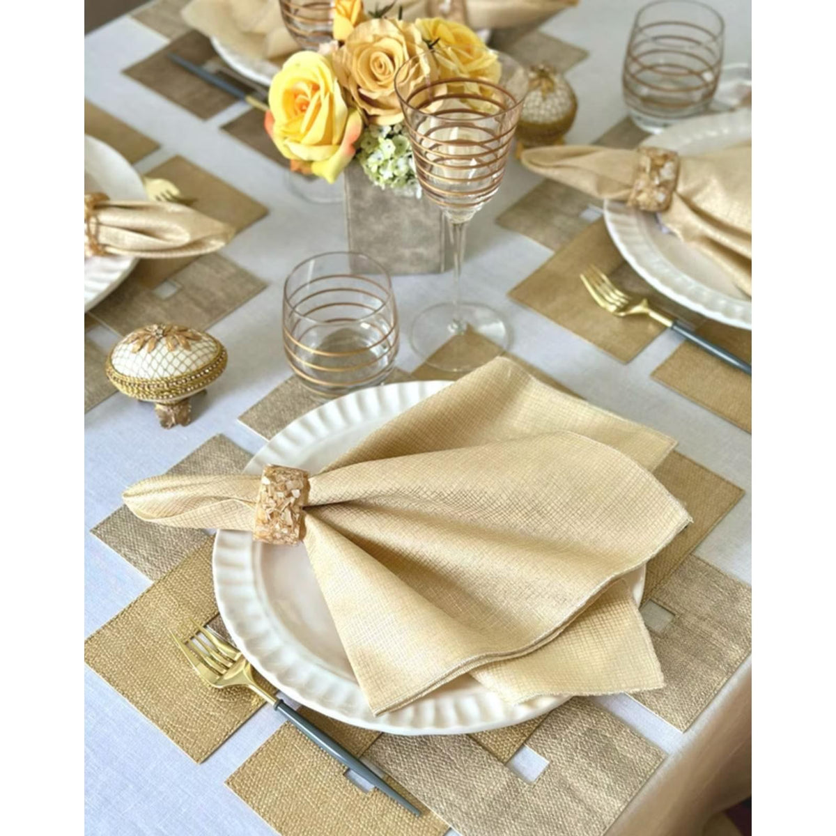 Marbled Pearl Napkin Ring, Set 4 - Ring Detail | Bone & Brass