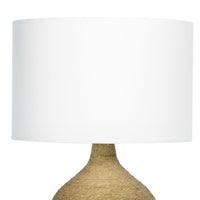 Maren Table Lamp with natural rope-wrapped base and white linen shade, 26" tall.