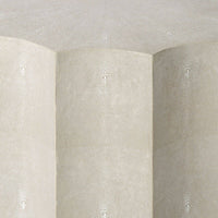 Marilyn Ivory Shagreen Scalloped Accent Table, showing faux shagreen texture and modern scalloped shape.