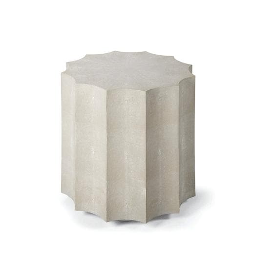 Marilyn Ivory Shagreen Scalloped Accent Table, modern faux shagreen, 21" tall.